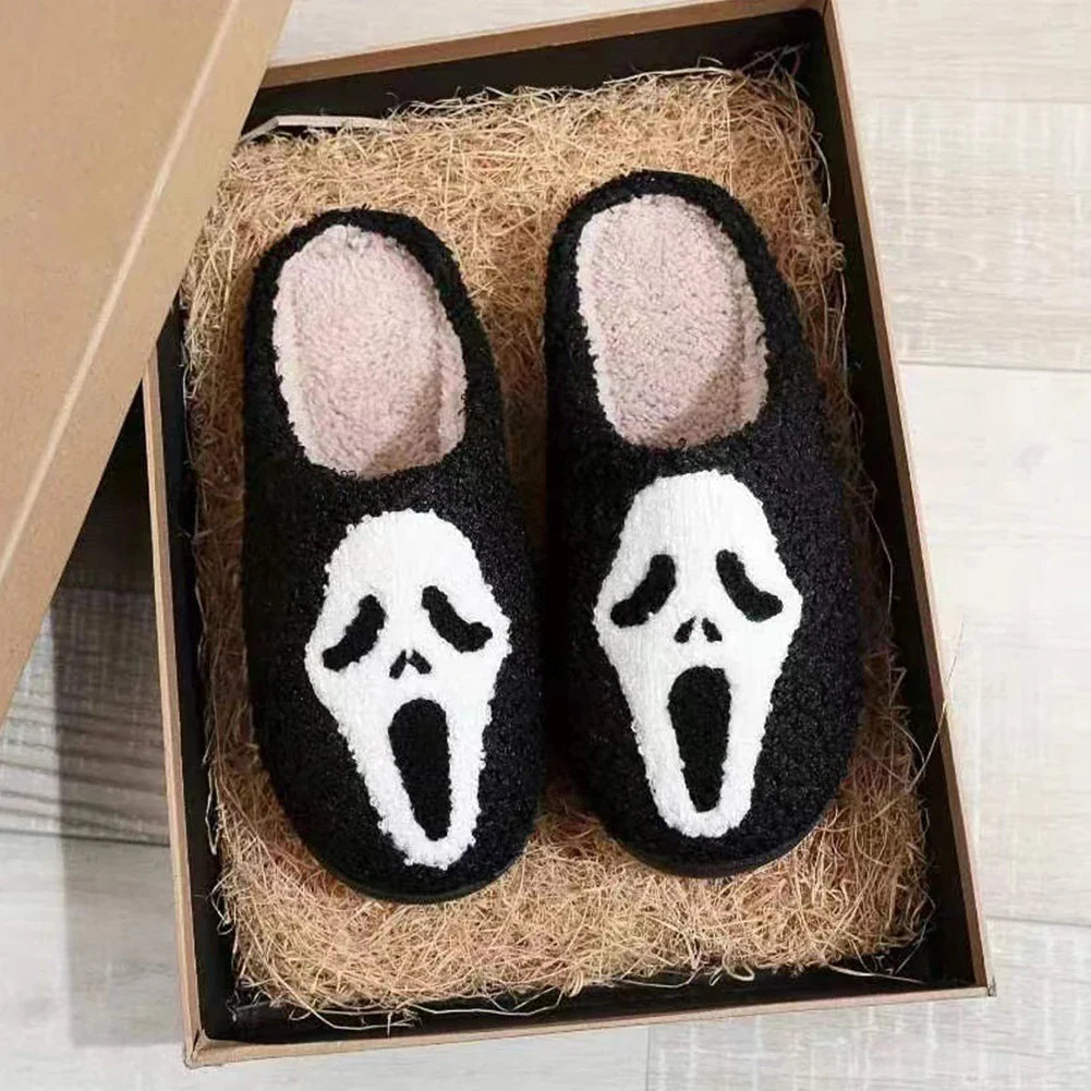 Halloween Pumpkin Ghost Slippers – Unisex Cotton Plush Indoor Shoes, Thick Non-Slip, Lightweight & Warm for Winter Home Wear