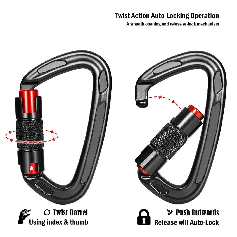 24KN Auto Lock D-Shaped Climbing Carabiner – Heavy-Duty Aluminum Alloy for Mountaineering, Rock Climbing & Caving