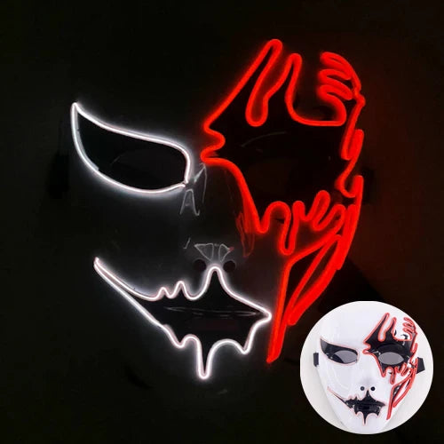 LED Purge Mask – Hand-Painted Neon Light-Up Full Face Mask with Flashing Modes, PVC + EL Wire, for Halloween, Cosplay & Parties