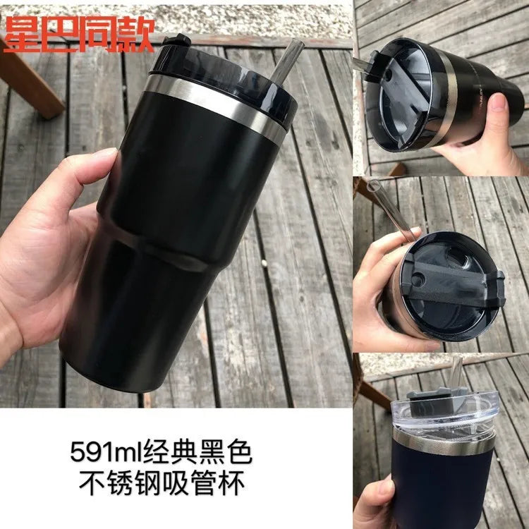 20oz Stainless Steel Insulated Tumbler with Straw – Large Capacity Travel Coffee Mug for Car, Office, and Home