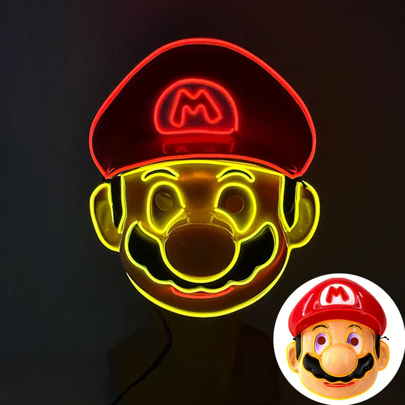 LED Purge Mask – Hand-Painted Neon Light-Up Full Face Mask with Flashing Modes, PVC + EL Wire, for Halloween, Cosplay & Parties