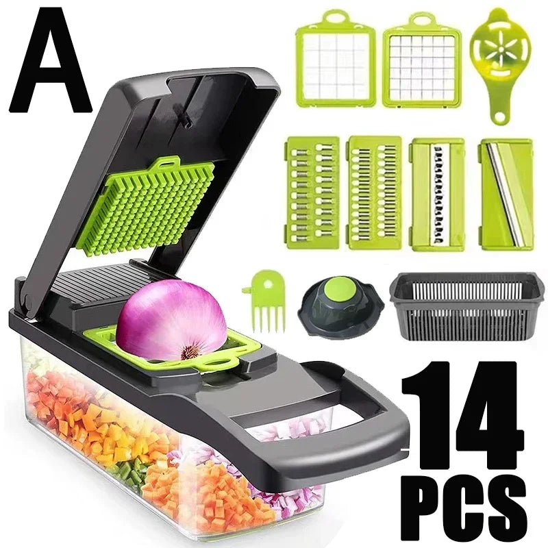 Avichic™ 14/16-in-1 Vegetable Chopper – Multifunctional Food Slicer, Dicer & Cutter with 2L Container, Stainless Steel Blades