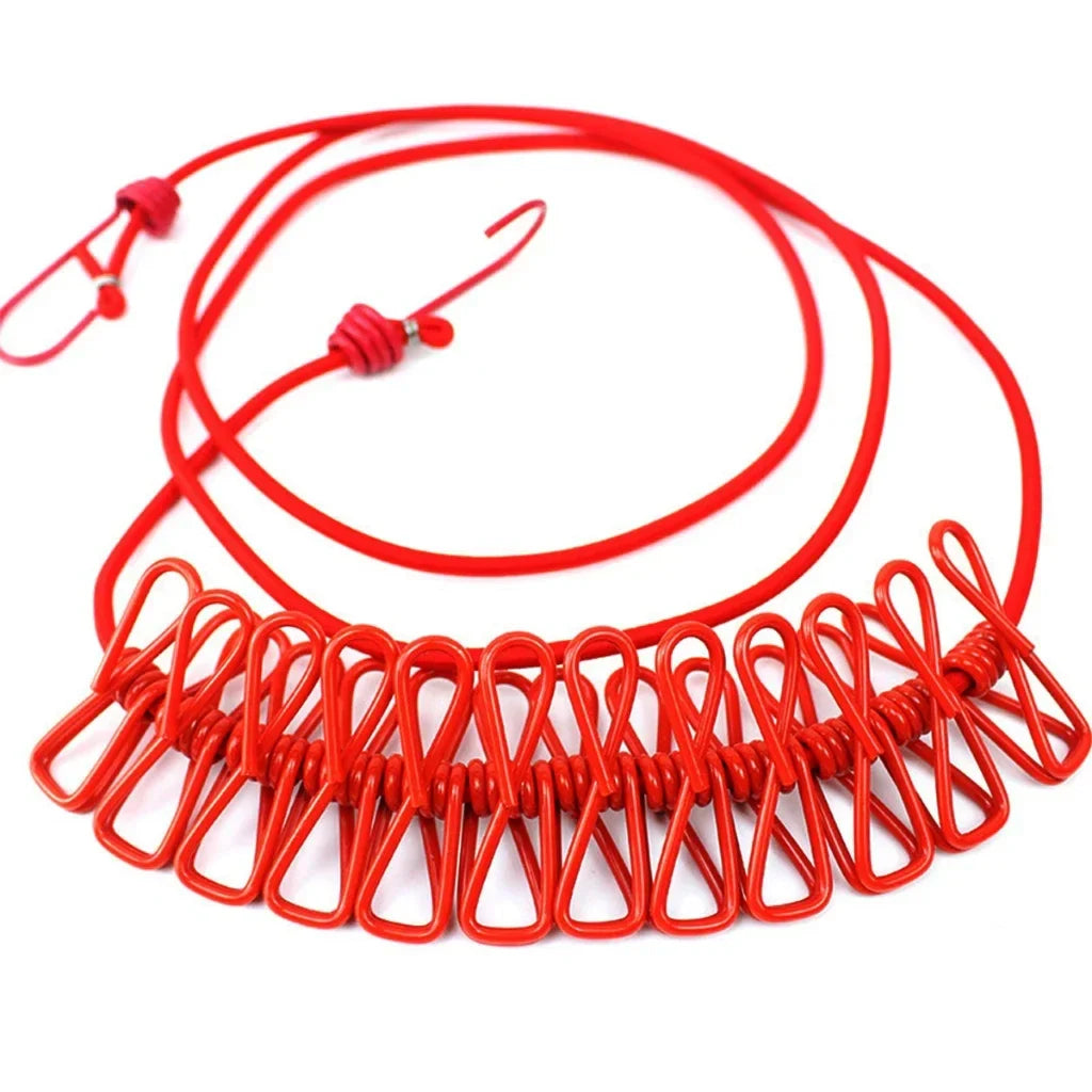 Portable Elastic Clothesline with 12 Clips – Stretchable, Windproof Travel Laundry Drying Line for Indoor & Outdoor Use