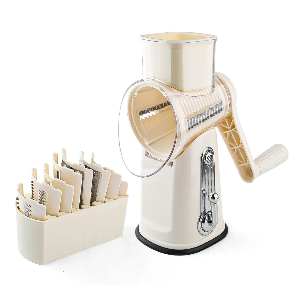 3-in-1 Hand Crank Vegetable Grater – Manual Cheese Shredder & Slicer with Stainless Steel Blades