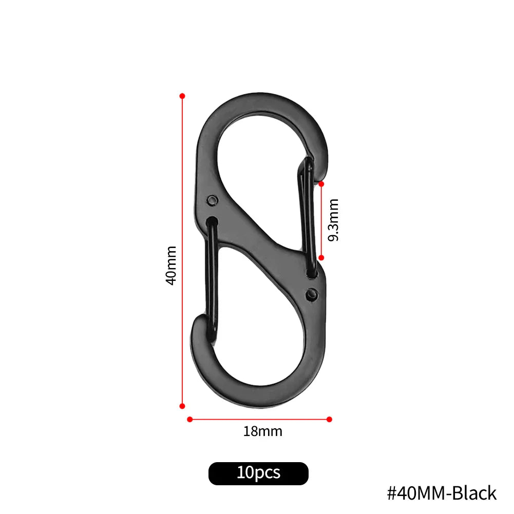 10pcs Stainless Steel S Type Carabiner with Lock Mini Keychain Hook Anti-Theft Outdoor Camping Backpack Buckle Key-Lock Tool