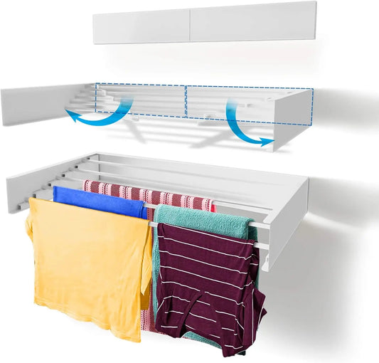 Foldable Wall-Mounted Drying Rack – Space-Saving Laundry Hanger with 5 Aluminum Rods, Heavy-Duty Clothes Dryer Rack