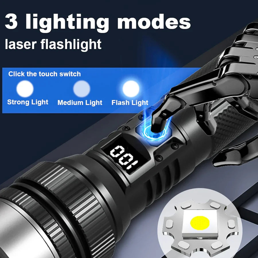 Rechargeable LED Flashlight with Zoom – 3 Light Modes, Waterproof, USB-C Charging