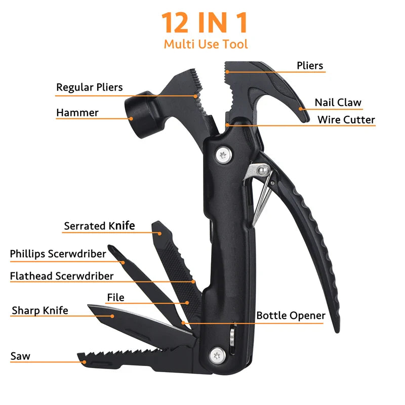 12-in-1 Multi-Purpose Survival Tool – Compact Outdoor Camping Gear, Unique Gifts for Men, Father’s Day & Christmas