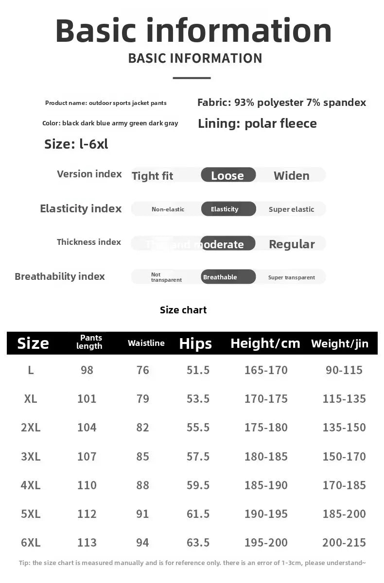 Men’s Waterproof Softshell Hiking Pants – Winter Warm, Windproof & Breathable Outdoor Trousers, Plus Size L-6XL for Camping, Fishing, Skiing & Climbing