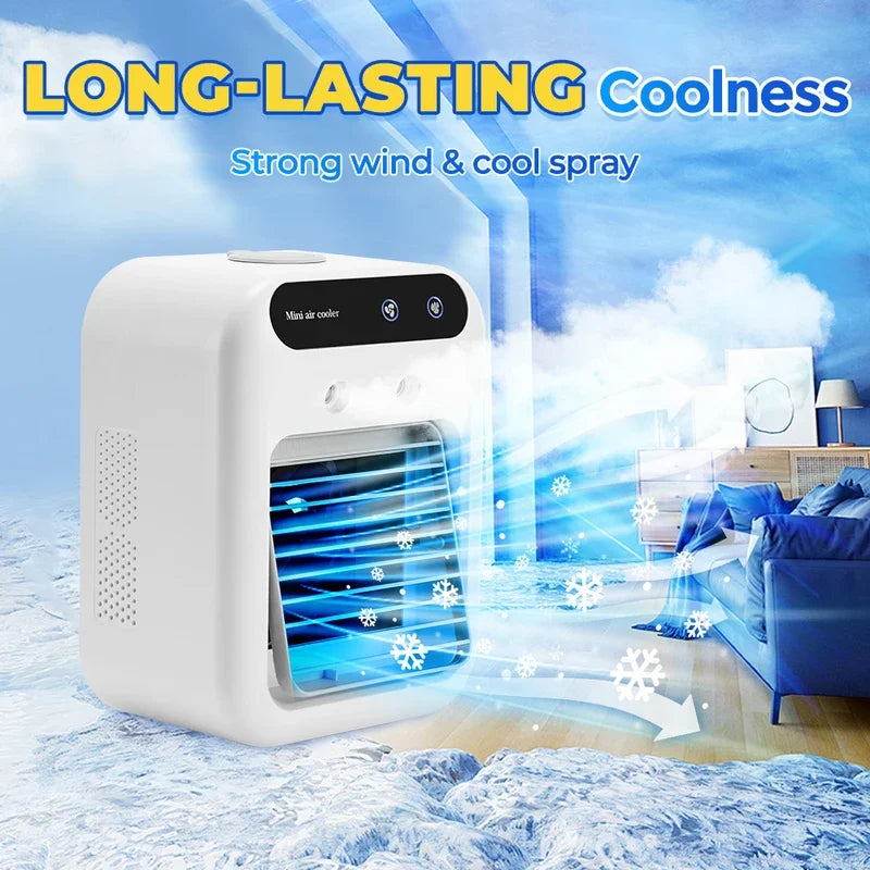 Mini Portable Air Cooler & Humidifier – USB Rechargeable, 2-Speed Fan, 500ml Water Tank – for Home & Office