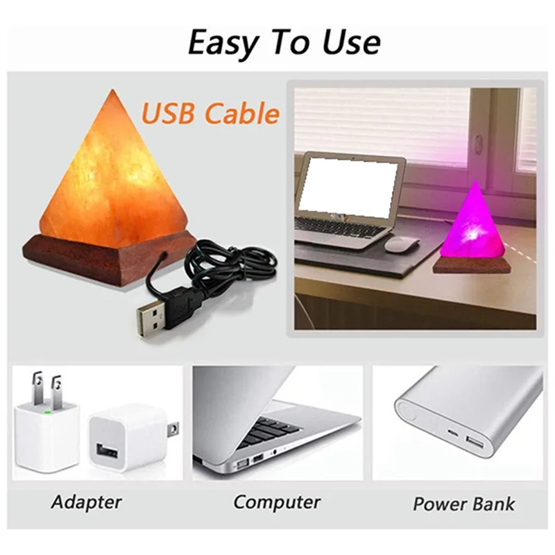Himalayan Crystal Salt Lamp – USB LED Pyramid Lamp for Air Purifying, Mood Lighting & Home Decor