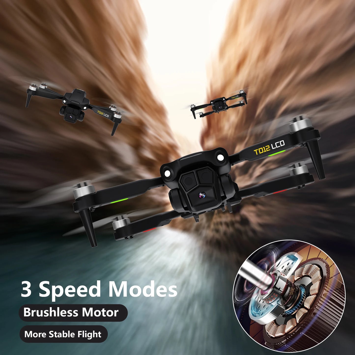 Brushless Motor Drone with LCD Screen Remote Control - Portable Optical Flow Positioning Quadcopter for Beginners - Lightweight Aerial Toy