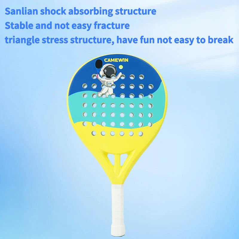 Junior Padel & Tennis Racket – 50% Carbon Fiber, 50% Glass Fiber Lightweight Paddle for Kids & Beach Sports