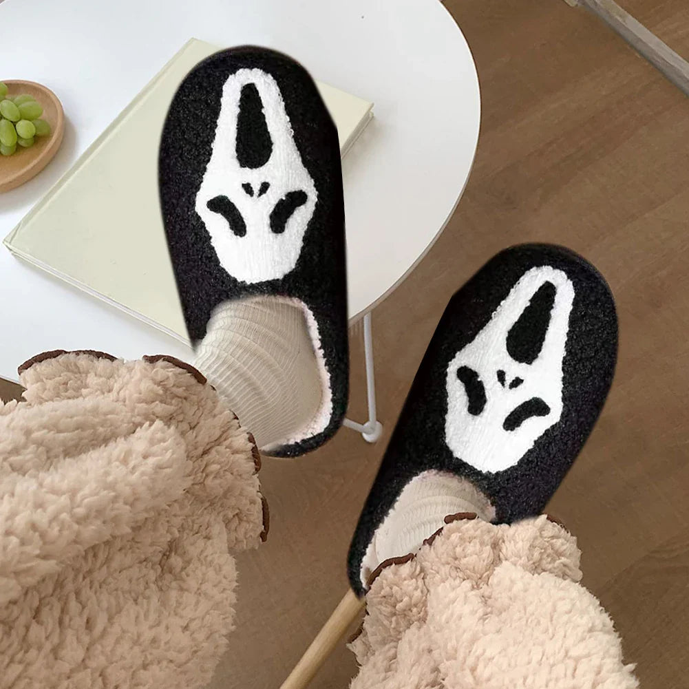 Halloween Pumpkin Ghost Slippers – Unisex Cotton Plush Indoor Shoes, Thick Non-Slip, Lightweight & Warm for Winter Home Wear