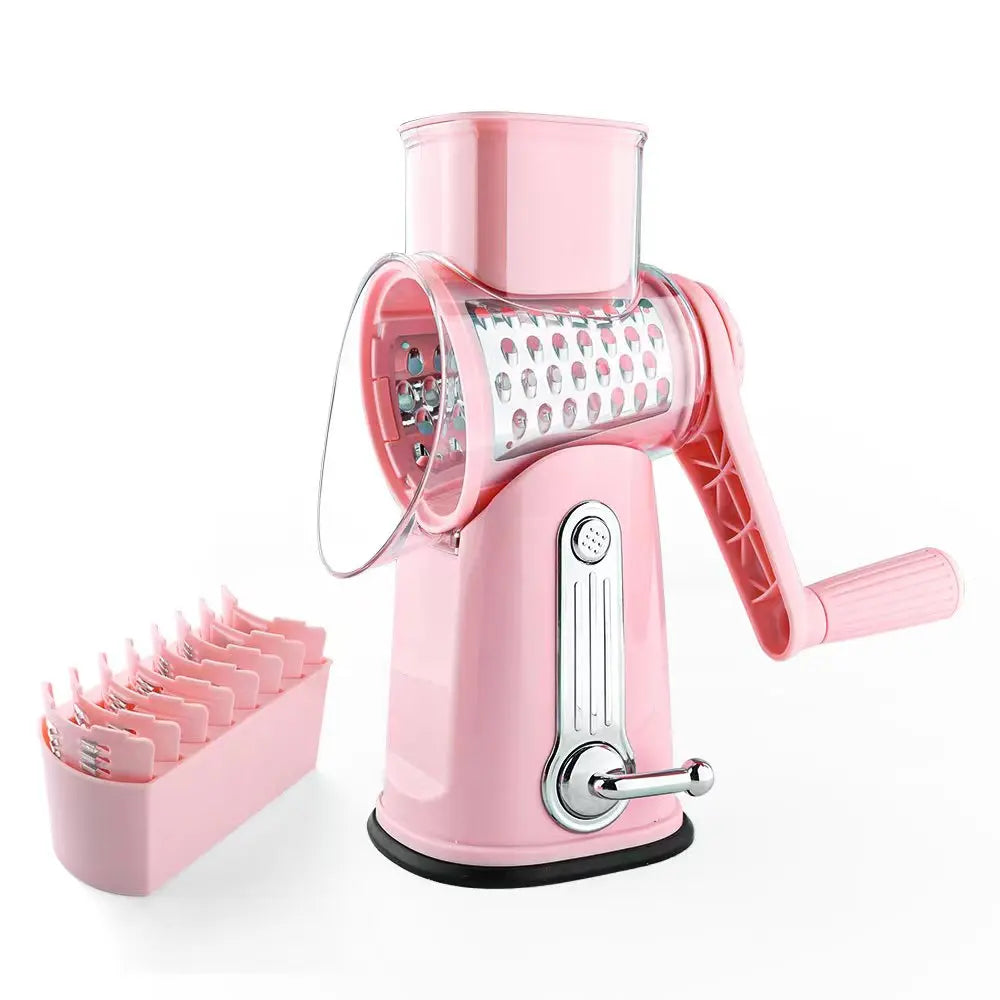 3-in-1 Hand Crank Vegetable Grater – Manual Cheese Shredder & Slicer with Stainless Steel Blades