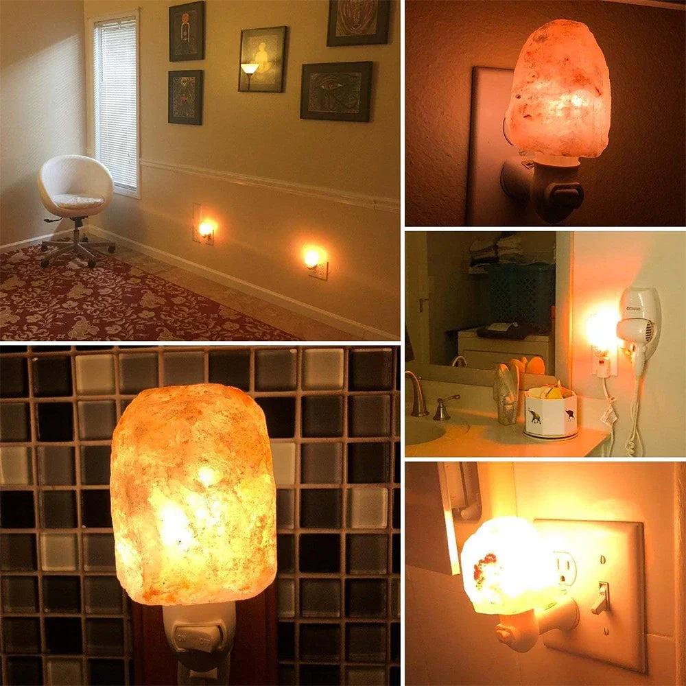 Plug-In Himalayan Salt Lamp – LED Night Light, Air Purifier, Rotatable, Warm Glow, EU/US/UK/AU Plug