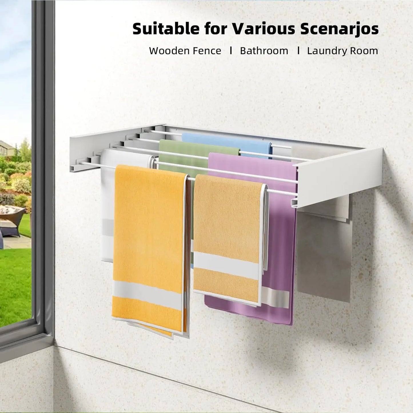 Foldable Wall-Mounted Drying Rack – Space-Saving Laundry Hanger with 5 Aluminum Rods, Heavy-Duty Clothes Dryer Rack