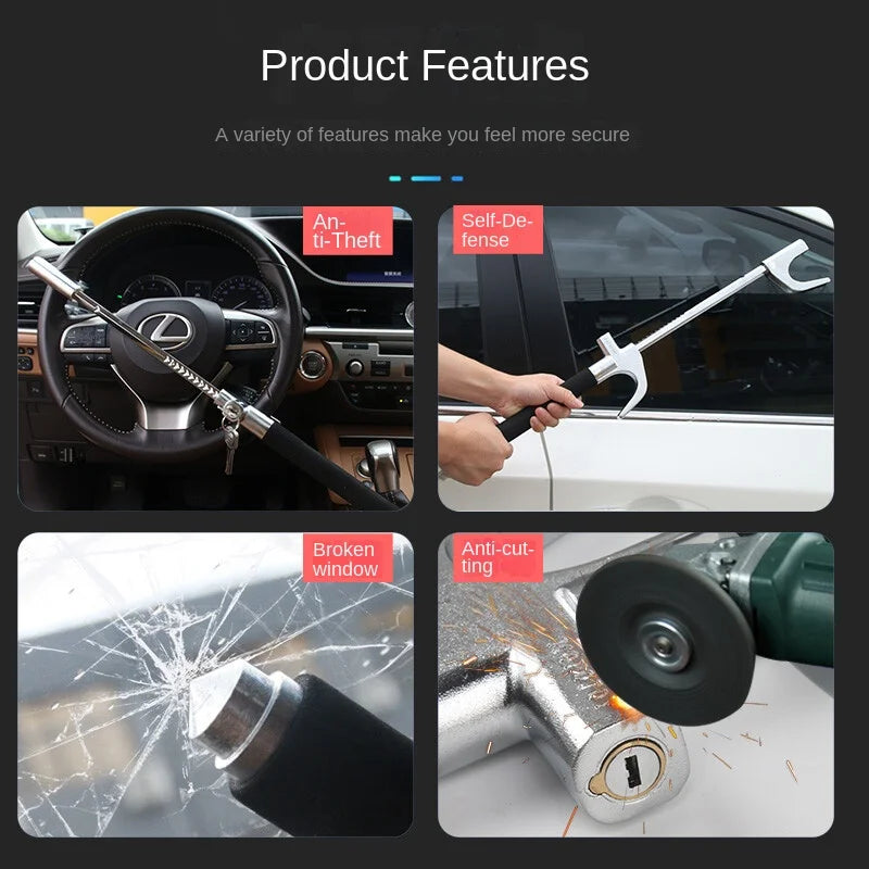 Avichic™ Retractable Steering Wheel Lock – Anti-Theft Car Security Device with Double Hook, Adjustable Length, Universal Fit