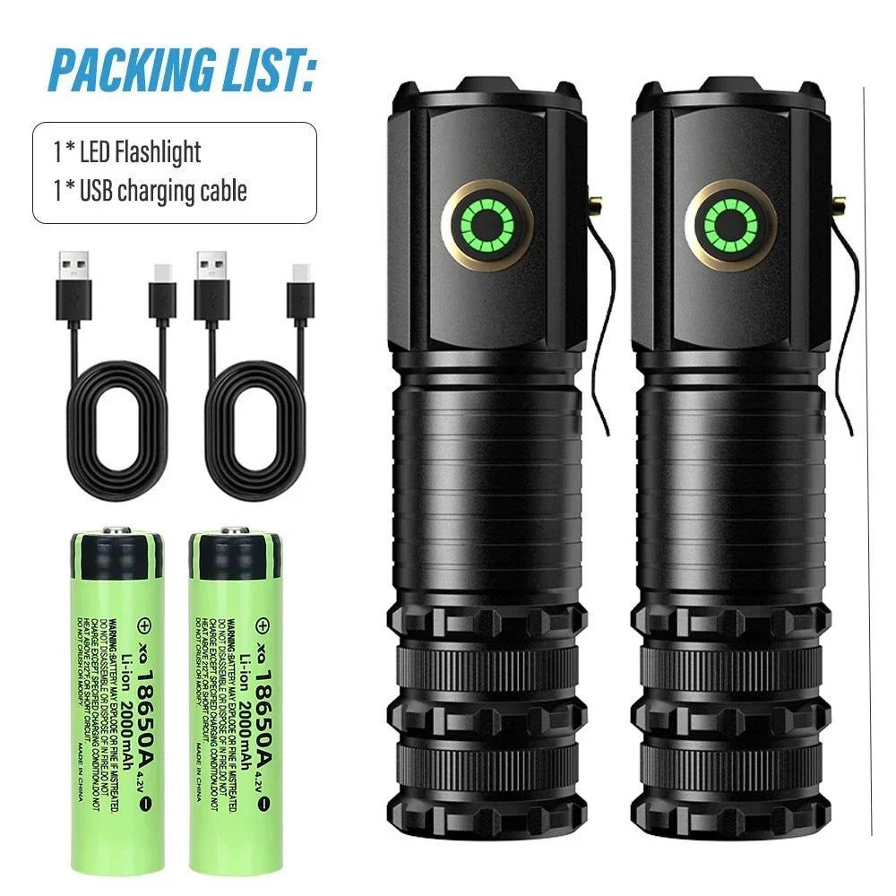USB Rechargeable LED Flashlight With Magnet for Hiking Camping