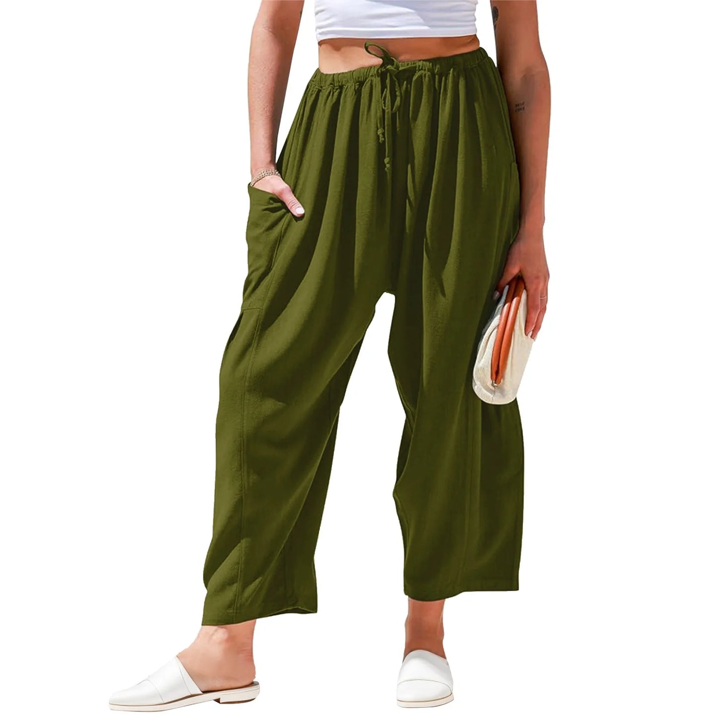 Women Casual Joggers Tech Pants Women's Pants High Waisted Drawstring Leggings Workwear Sports Wide Leg Trousers Summer