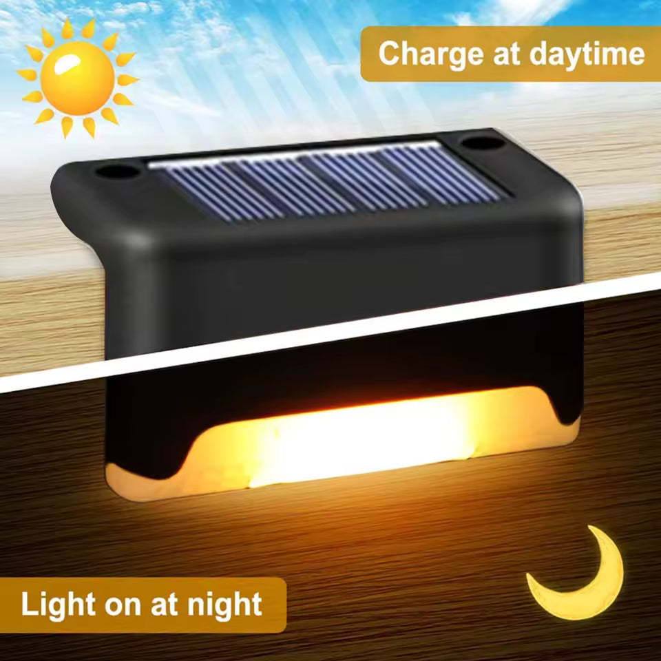 Warm White LED Solar Step Lights – Waterproof Outdoor Path & Stair Lamps for Garden, Patio, Balcony & Fence