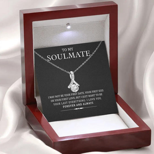 To My Soulmate, I Love You Forever & Always 14k Solid White Gold Necklace