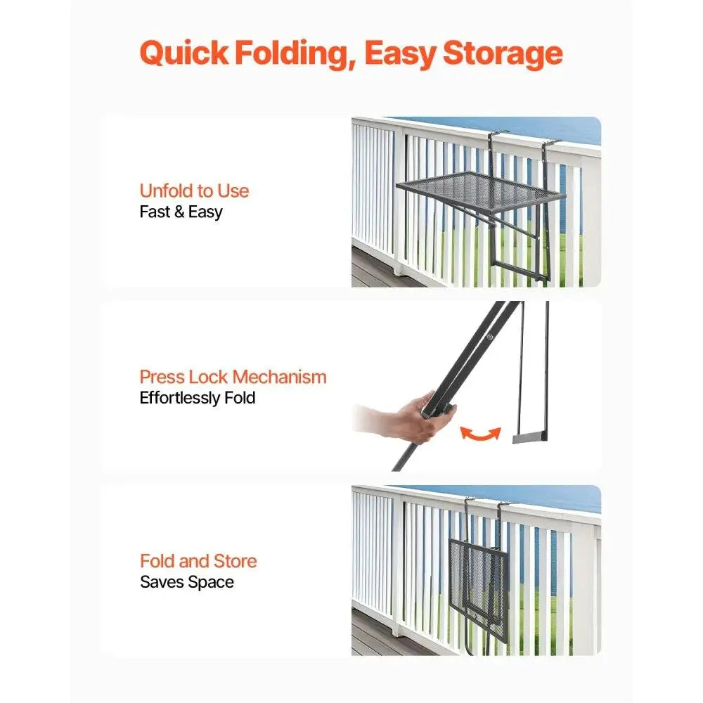 Hanging Balcony Table – Adjustable Foldable Patio Railing Mount Table, Stainless Steel Weather-Resistant Space-Saving Design (19x24 in)