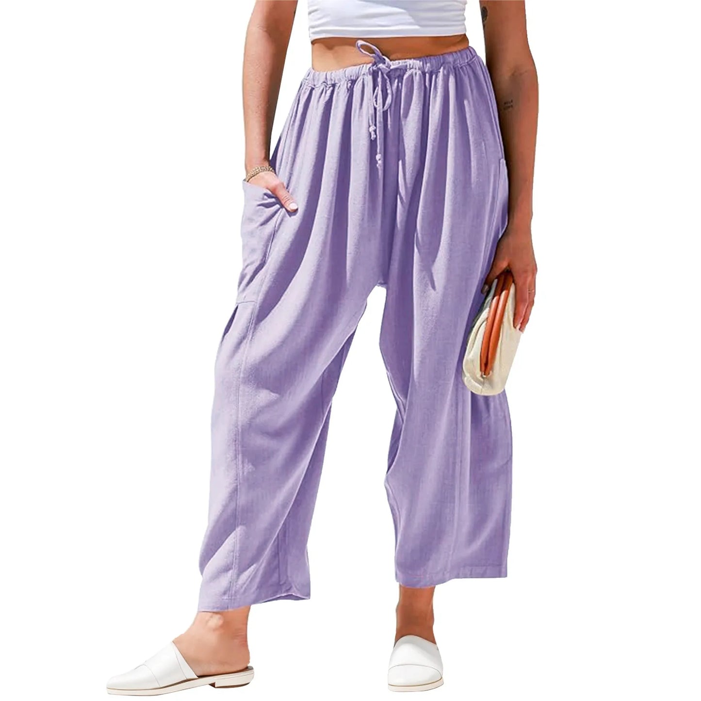 Women Casual Joggers Tech Pants Women's Pants High Waisted Drawstring Leggings Workwear Sports Wide Leg Trousers Summer
