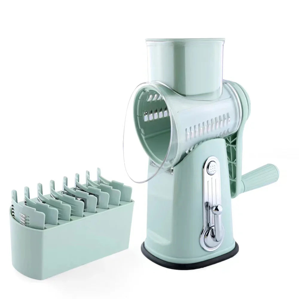 3-in-1 Hand Crank Vegetable Grater – Manual Cheese Shredder & Slicer with Stainless Steel Blades