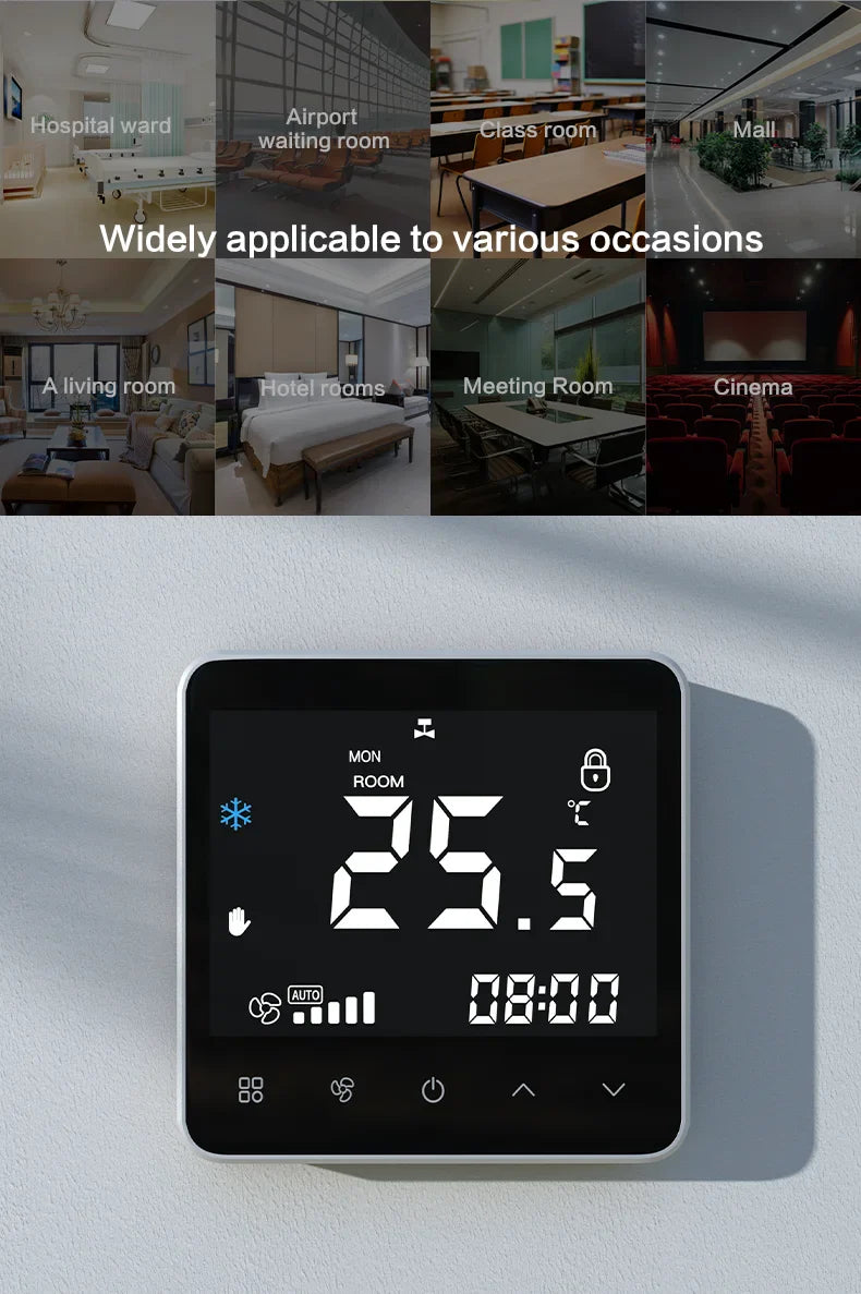 WiFi Smart Air Conditioner Thermostat – Touch Screen Cooling & Heating Controller with Fan Speed Control