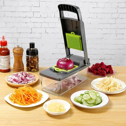 Avichic™ 14/16-in-1 Vegetable Chopper – Multifunctional Food Slicer, Dicer & Cutter with 2L Container, Stainless Steel Blades