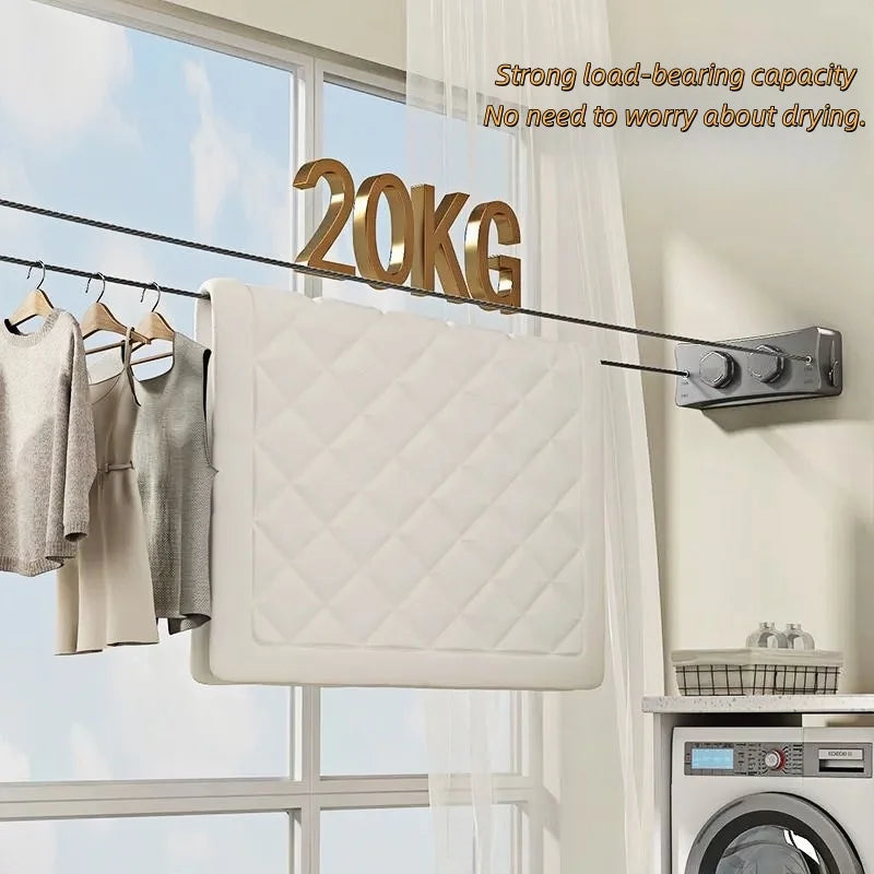 5.1m Retractable Stainless Steel Clothesline – Indoor Outdoor Waterproof Wall-Mounted Drying Rack Space Saver