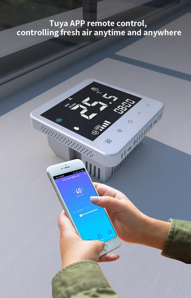 WiFi Smart Air Conditioner Thermostat – Touch Screen Cooling & Heating Controller with Fan Speed Control