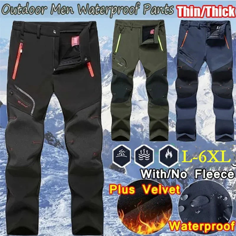 Men’s Waterproof Softshell Hiking Pants – Winter Warm, Windproof & Breathable Outdoor Trousers, Plus Size L-6XL for Camping, Fishing, Skiing & Climbing