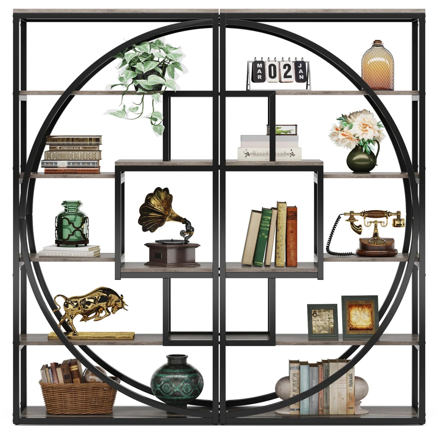 5-Tier Industrial Etagere Bookcase with 8 Open Storage Shelves