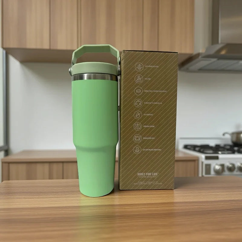 30oz Stainless Steel Vacuum Flask with Straw – 12-Hour Hot & Cold Retention – Leakproof Travel Mug for Work, Gym, and Outdoors