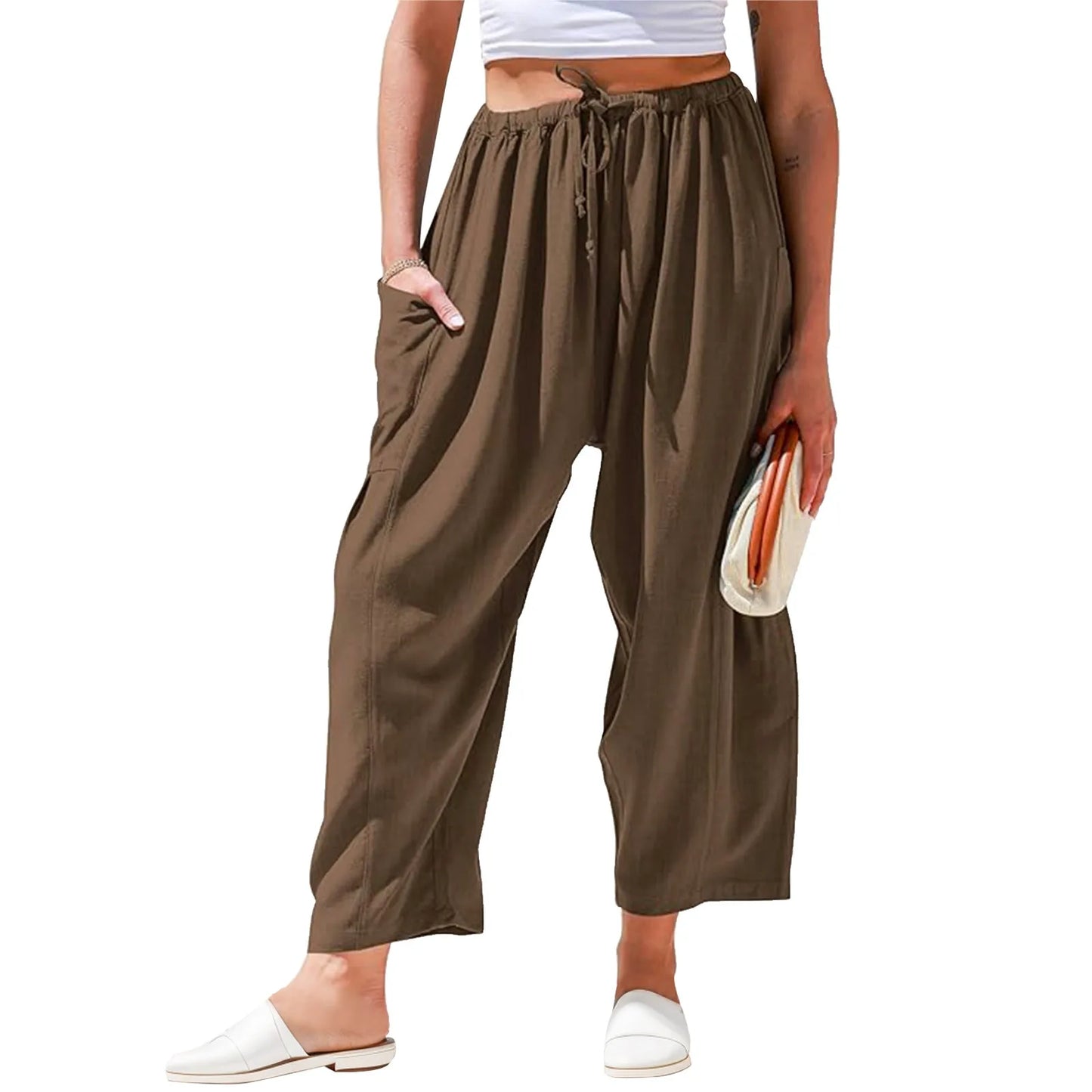 Women Casual Joggers Tech Pants Women's Pants High Waisted Drawstring Leggings Workwear Sports Wide Leg Trousers Summer