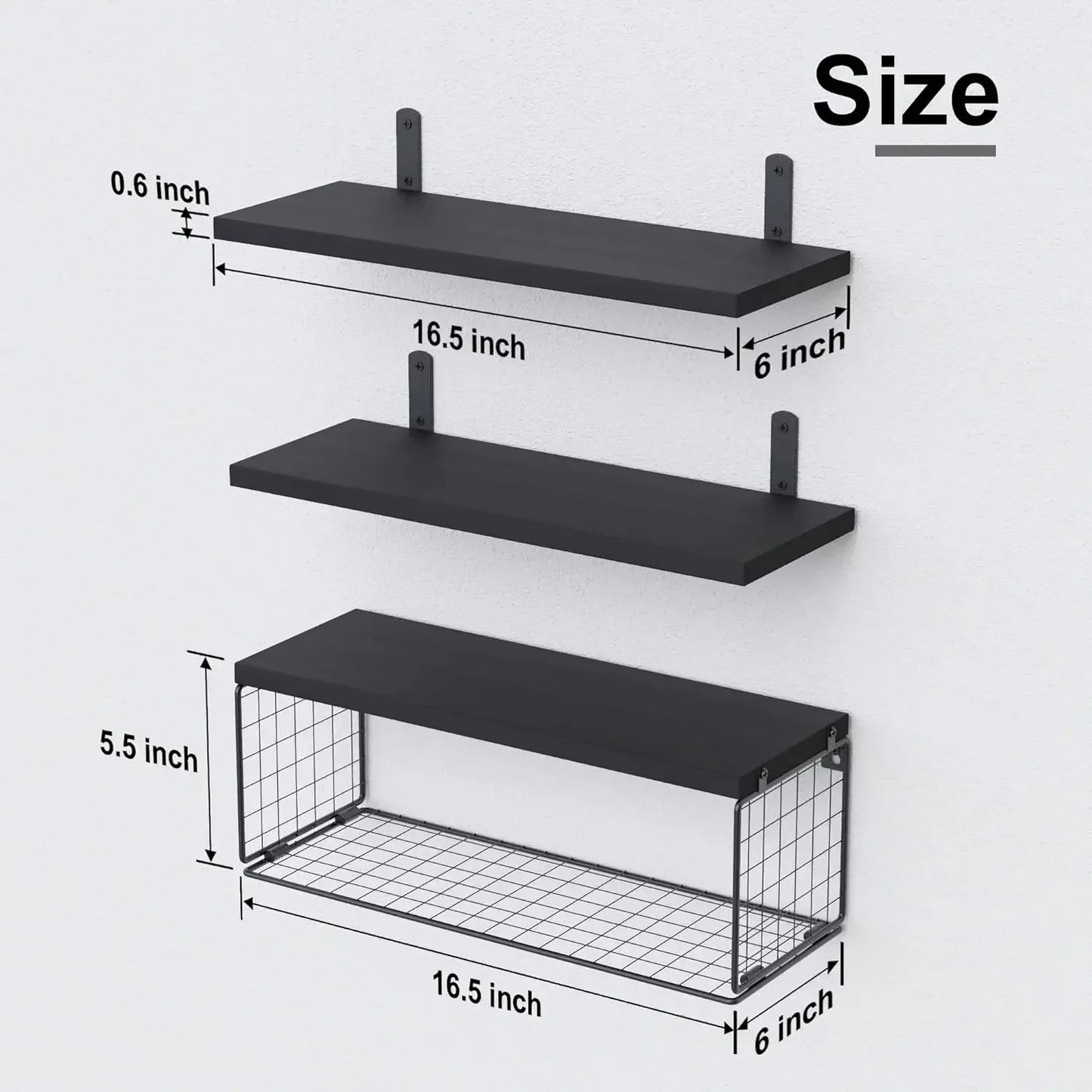 Wall Shelves Floating Mounted Wooden Storage Rack 4-Piece Set