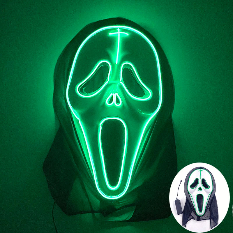 LED Purge Mask – Hand-Painted Neon Light-Up Full Face Mask with Flashing Modes, PVC + EL Wire, for Halloween, Cosplay & Parties
