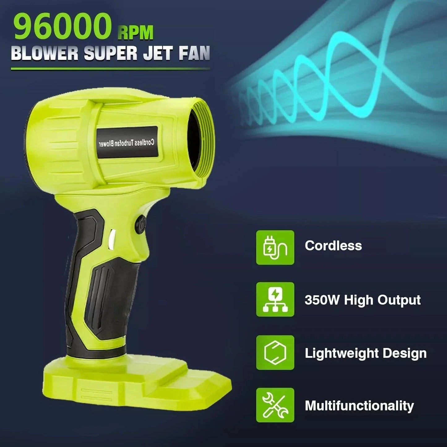 Cordless Mini Turbo Jet Blower – Compatible with Ryobi, Makita, Dewalt, Milwaukee & Bosch 18V/20V Batteries – 96,000RPM, Compact & Powerful Air Duster (Battery Not Included)