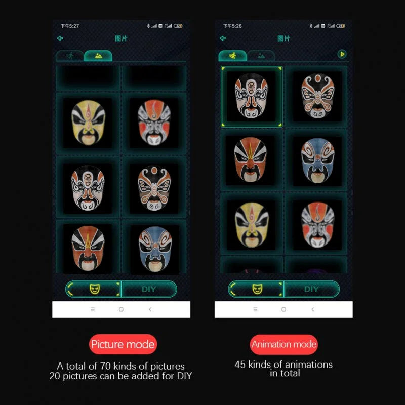 Smart LED Halloween Face Mask – Programmable Bluetooth APP Control, Custom Image Display, Rechargeable Light-Up Mask for Halloween Parties & Festivals