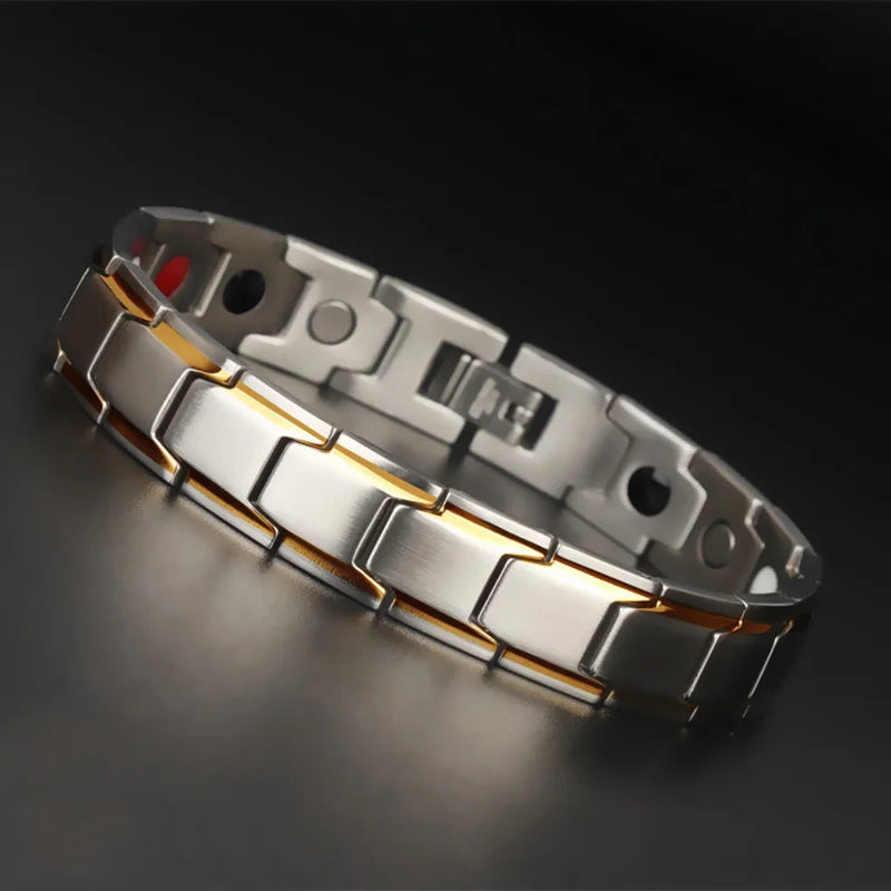 Men's Stainless Steel Magnetic Therapy Bracelet – Luxury Anti-Fatigue & Energy Healing Jewelry
