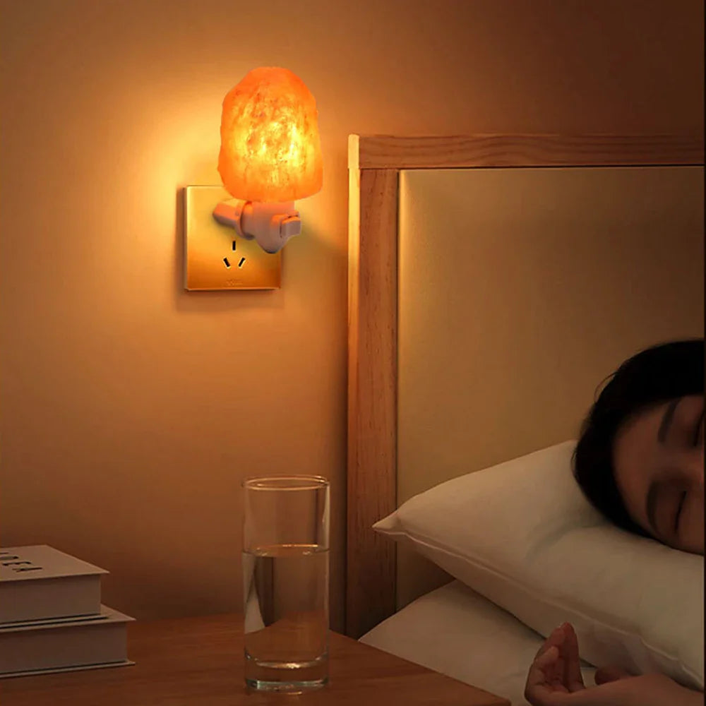 Plug-In Himalayan Salt Lamp – LED Night Light, Air Purifier, Rotatable, Warm Glow, EU/US/UK/AU Plug