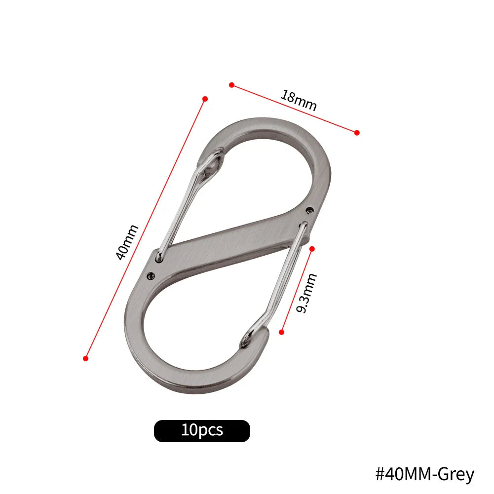 10pcs Stainless Steel S Type Carabiner with Lock Mini Keychain Hook Anti-Theft Outdoor Camping Backpack Buckle Key-Lock Tool