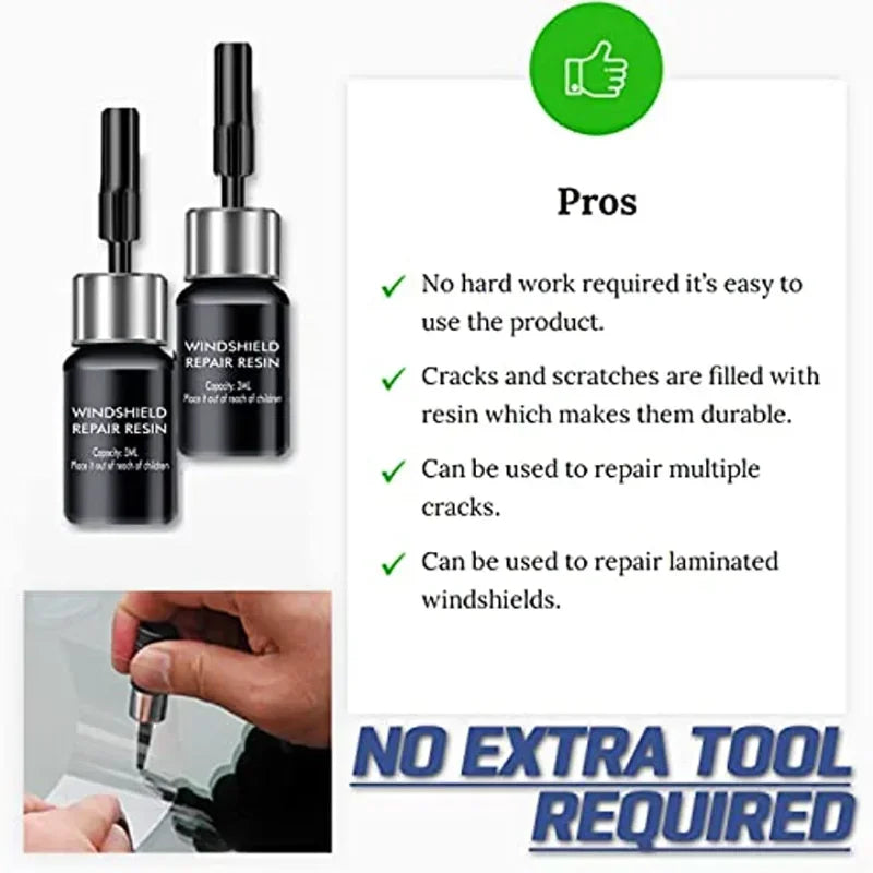2 Pc Windshield Repair Kit – Automotive Glass Crack & Chip Fix Tool with Resin, Curing Films & Blades – DIY Car Window Repair