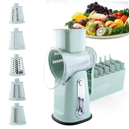 3-in-1 Hand Crank Vegetable Grater – Manual Cheese Shredder & Slicer with Stainless Steel Blades