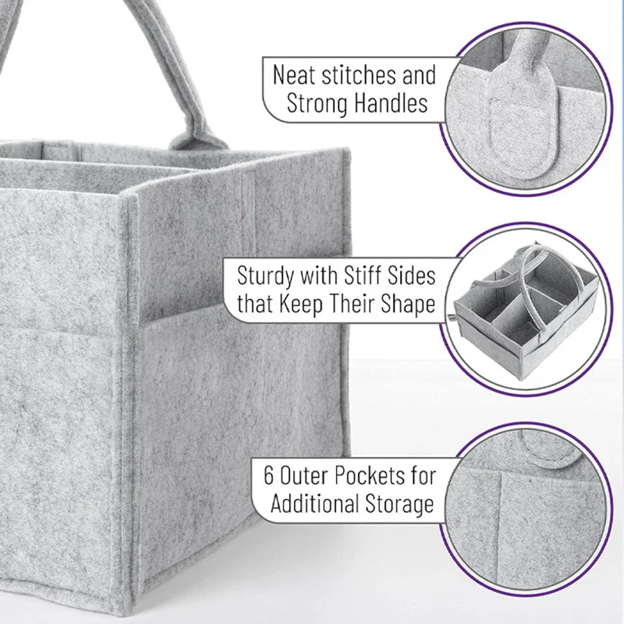 Avichic™ Felt Diaper Storage Caddy – Large Capacity Organizer Bag for Baby Diapers, Toys & Essentials – Portable Nursery Tote