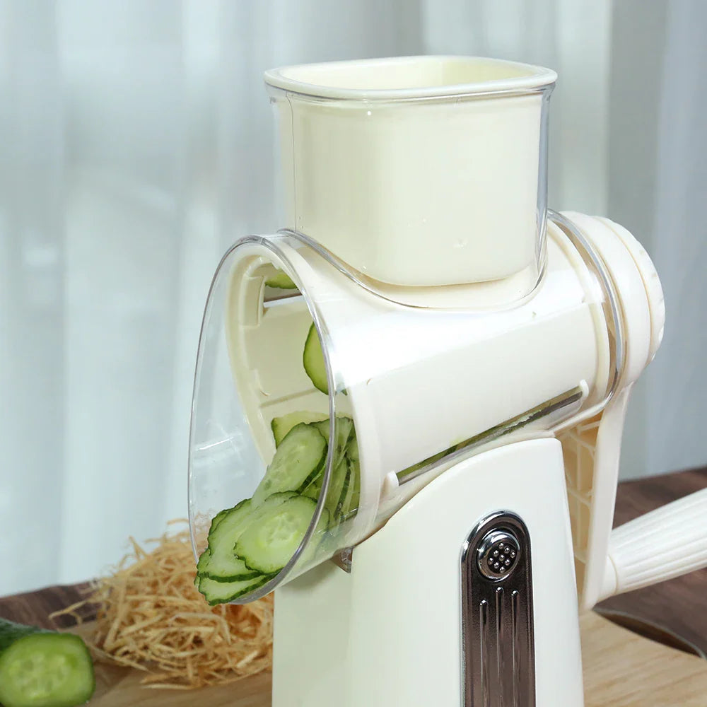 3-in-1 Hand Crank Vegetable Grater – Manual Cheese Shredder & Slicer with Stainless Steel Blades