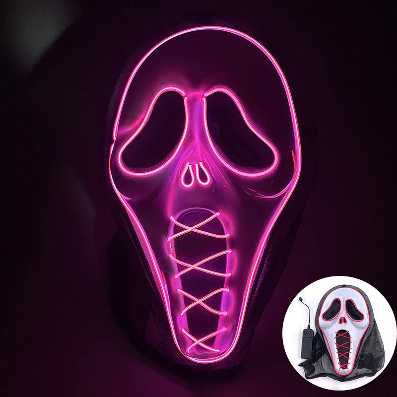 LED Purge Mask – Hand-Painted Neon Light-Up Full Face Mask with Flashing Modes, PVC + EL Wire, for Halloween, Cosplay & Parties