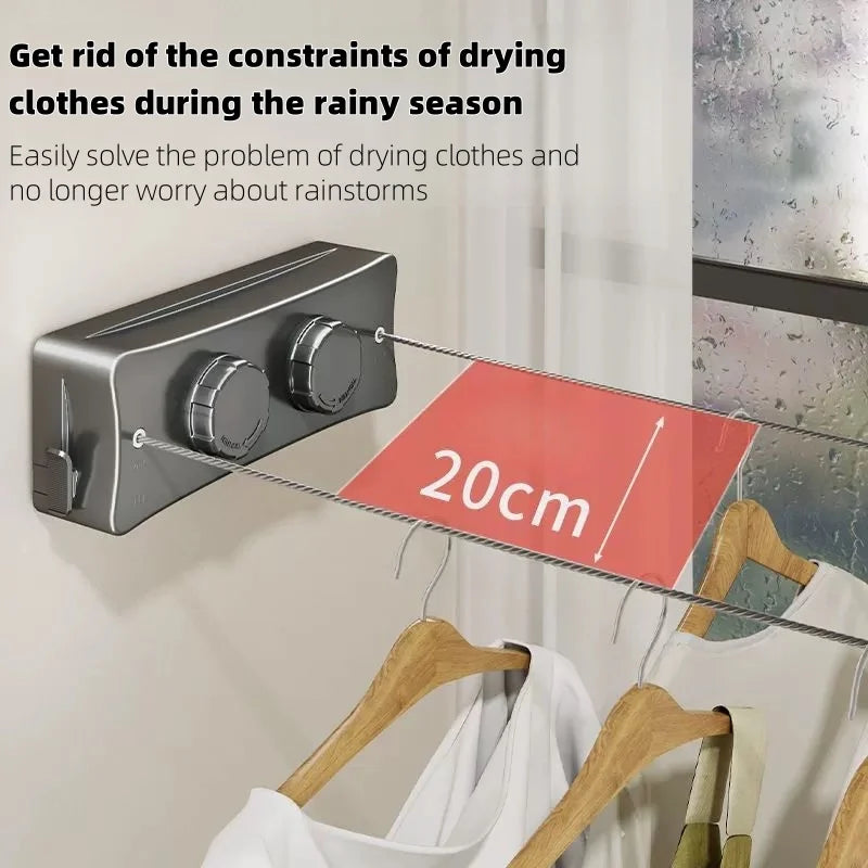 5.1m Retractable Stainless Steel Clothesline – Indoor Outdoor Waterproof Wall-Mounted Drying Rack Space Saver